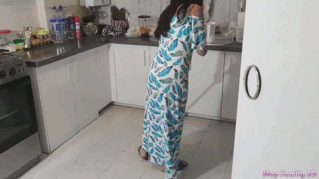 My Beautiful Stepdaughter in a Blue Dress Cooking Is My Sex Slave When Her Mom Is Not Home