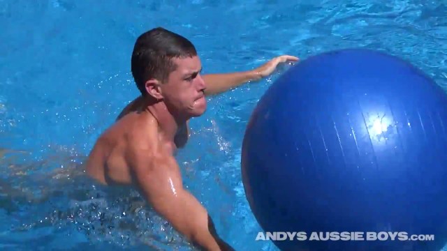 Australian Naked Jack Loves Playing Naked In the Pool With His Swiss Ball & Uncut Cock