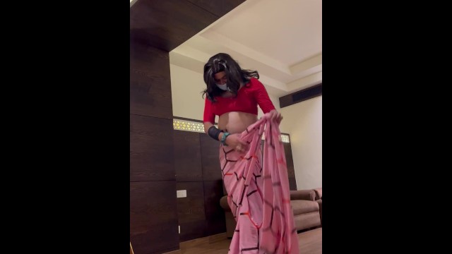 Indian Sissy Femboy Crossdresser Jessica Striping Saree and Walking in Sexy legs