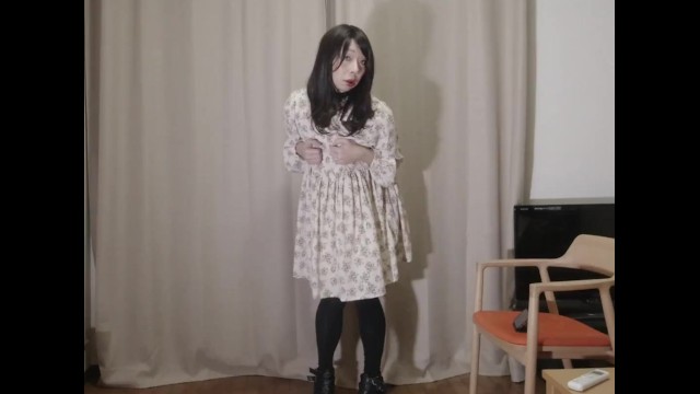 Cute Japanese Crossdresser Sissy Training 13 Anal Tail Dance and white dress
