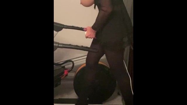 Young Trans Girl Cums Hard On Treadmill While Walking And Nearly Falls!