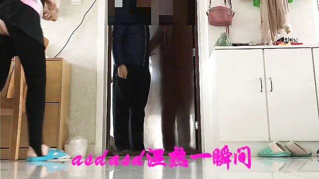Japanese girl shitting white standing  infront of her neighbor