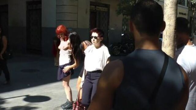 Redhead naked tied up to a storm drain (Lilyan Red)