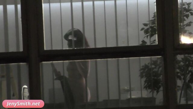 Jeny Smith alone in the office got naked. Make Nude Selfie photoes
