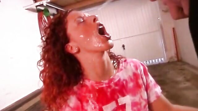 Curly Redhead Pissed In Mouth Then Fucked